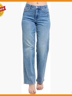 Petite Tummy Control Straight Leg Jeans, Mid Rise, Cotton Blend